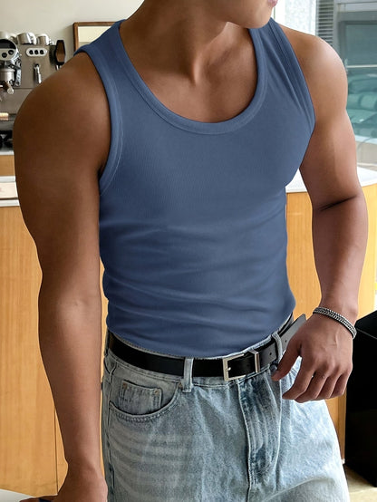 "Ademende heren tanktop voor zomer, lichtgrijs, mouwloos, luchtige stof, comfortabele en stijlvolle, ideaal voor warme dagen.