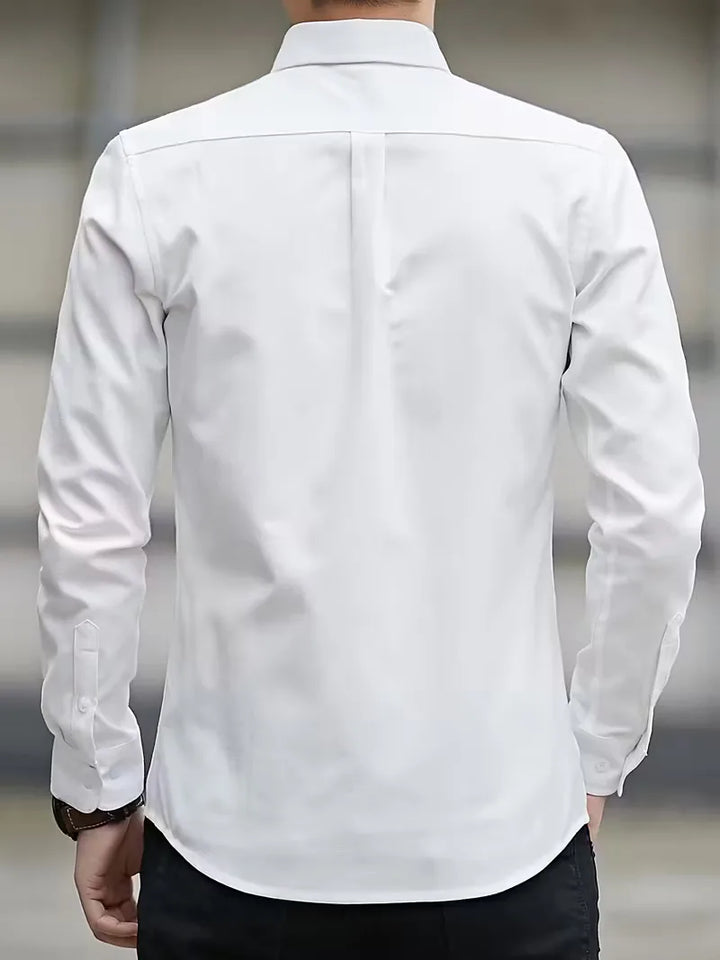Elegant zwart heren overhemd, mandarin kraag, lange mouwen, smart casual voor avonden.