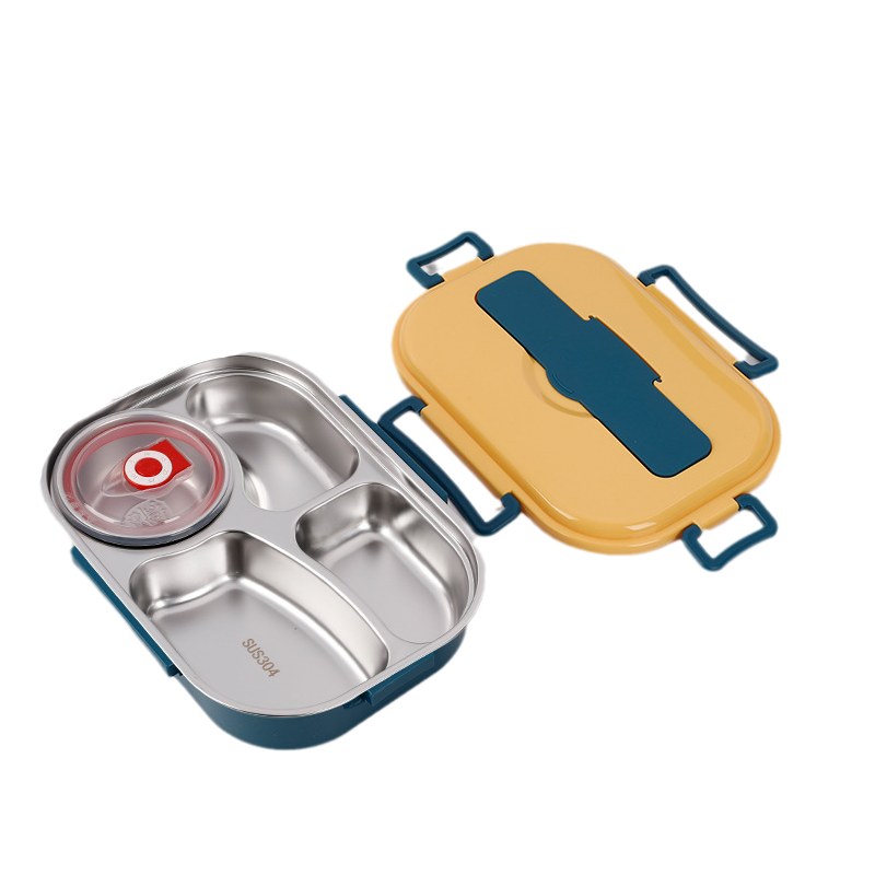 Hoogwaardige thermische RVS lunchbox met compartimenten; houdt bento maaltijden urenlang warm. Voor werk/school.