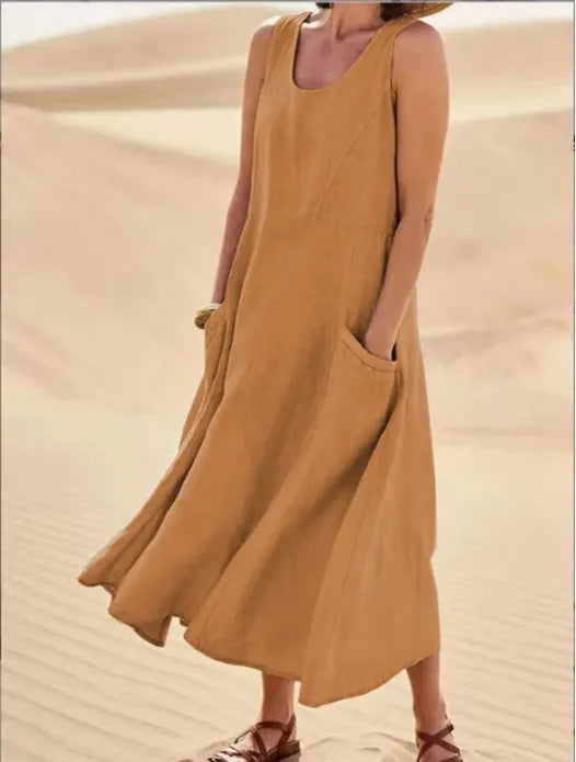 Comfortabele en stijlvolle mouwloze zomerjurk voor dames, met praktische zakken.