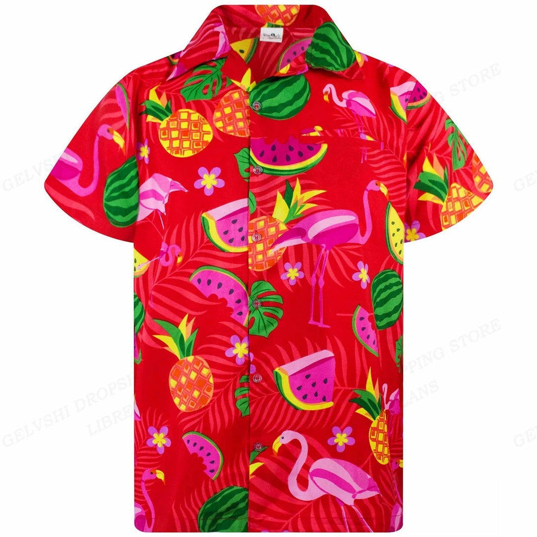 Opvallend 3D Flamingo Hawai overhemd voor heren. Kleurrijk, kortemouw, ideale zomer- en strandkleding voor vakantie.