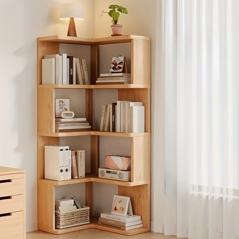Compacte hoekkast van duurzaam massief hout, perfect als boekenplank of decoratieve opbergkast.