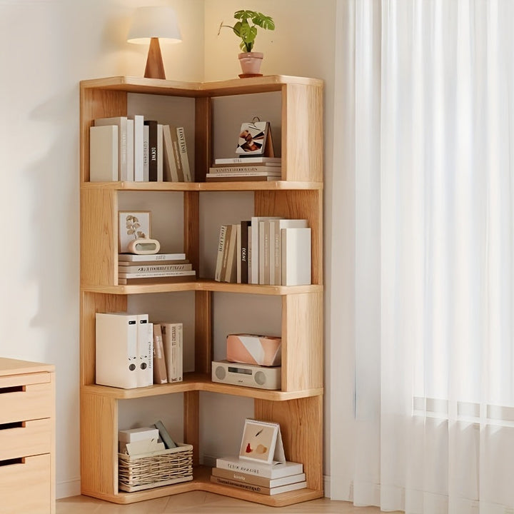 Compacte hoekkast van duurzaam massief hout, perfect als boekenplank of decoratieve opbergkast.
