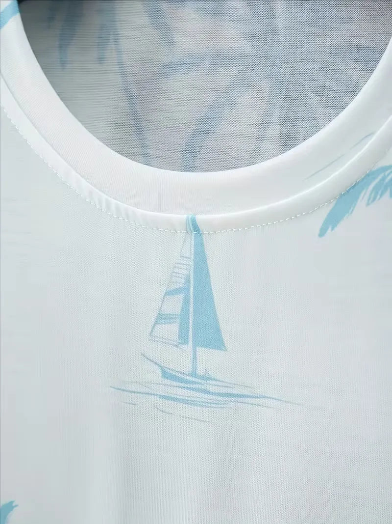 Stijlvolle heren zomerkledingset met unieke 3D print op T-shirt en shorts, perfect voor een casual look.