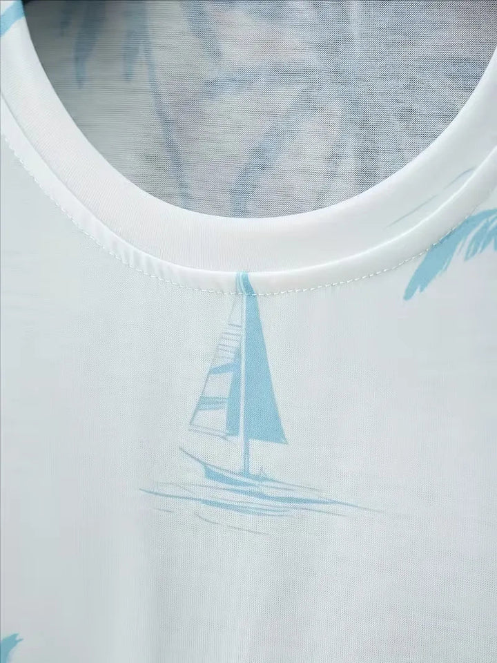 Stijlvolle heren zomerkledingset met unieke 3D print op T-shirt en shorts, perfect voor een casual look.