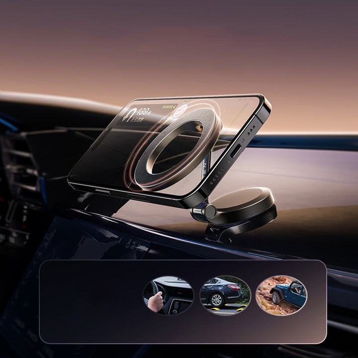 Slanke zilveren magnetische telefoonhouder, universeel voor smartphone op bureau, dashboard of auto.