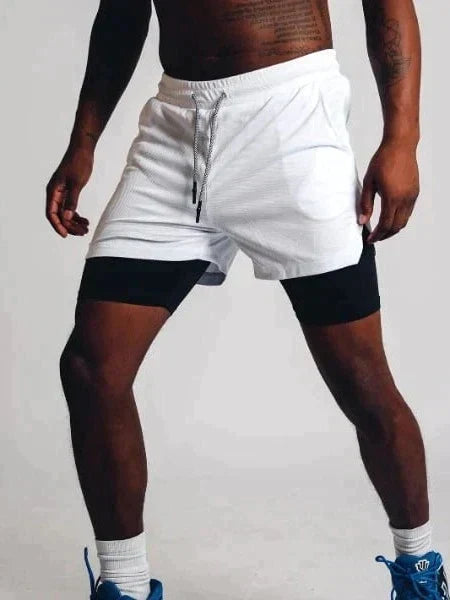 Veelzijdige heren 2-in-1 sportshort, perfect als hardloopshort, trainingsshort en fitness kleding, voor elke man.