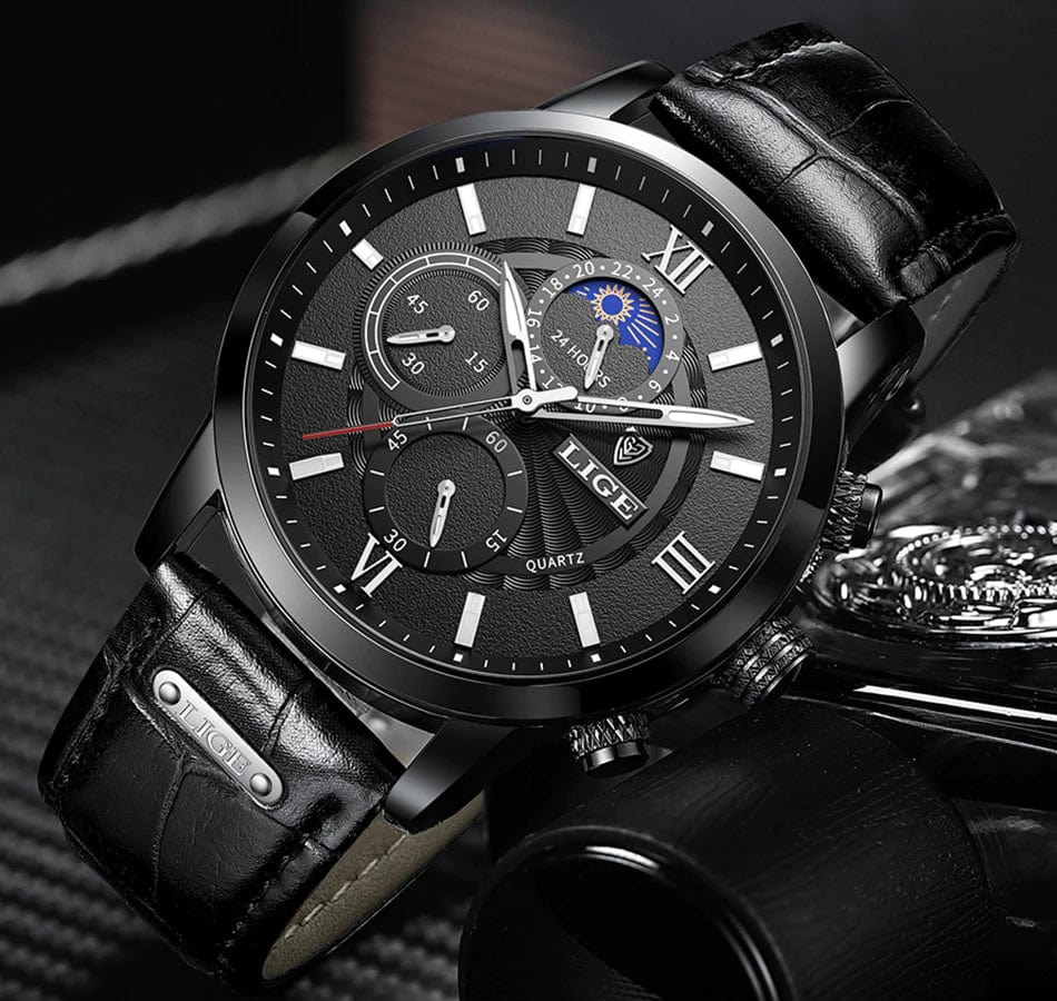 Stijlvol herenhorloge, vintage look met leren band, roestvrijstalen details. Ideaal cadeau voor de elegante man.