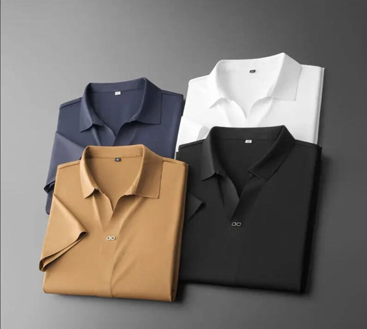 Stijlvolle mannen tweedelige set: luxe polo & comfortabele pantalon. Perfecte zomerkleding outfit.