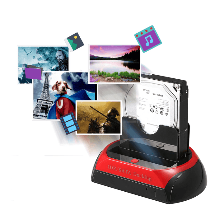 Een DataLift docking station in gebruik, data kopiërend van een HDD naar een laptop.