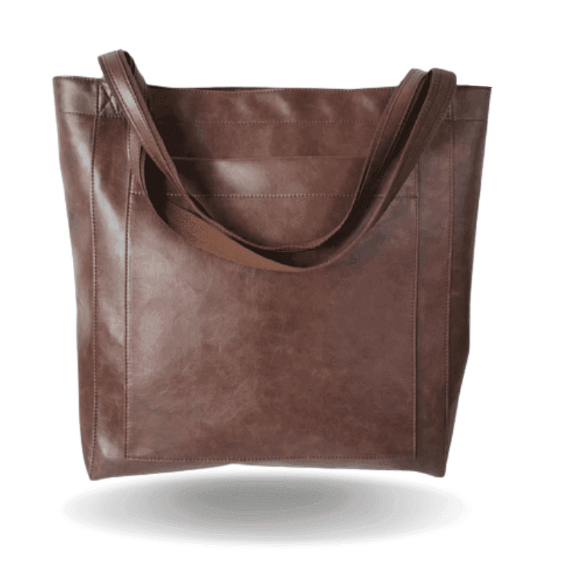 Donkerbruine dames handtas van PU leer met elegant design, perfect voor werk of vrije tijd.