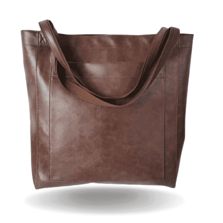 Donkerbruine dames handtas van PU leer met elegant design, perfect voor werk of vrije tijd.
