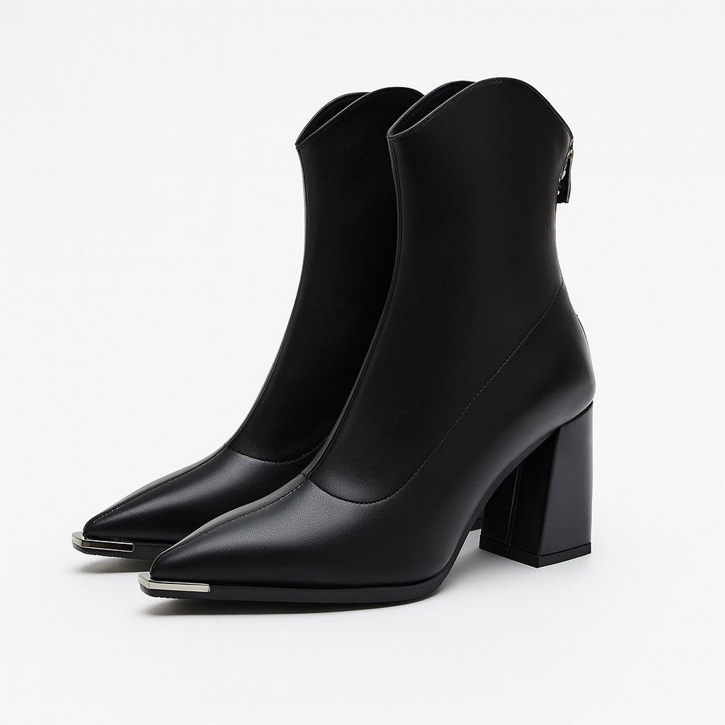 Bruine orthopedische enkellaarzen in westernstijl met blokhak en puntneus voor een modieuze, comfortabele look.