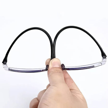 "Anti-blauwlicht multifocale leesbril met flexibel metaal frame en stijlvolle, lichte constructie voor dagelijks gebruik."