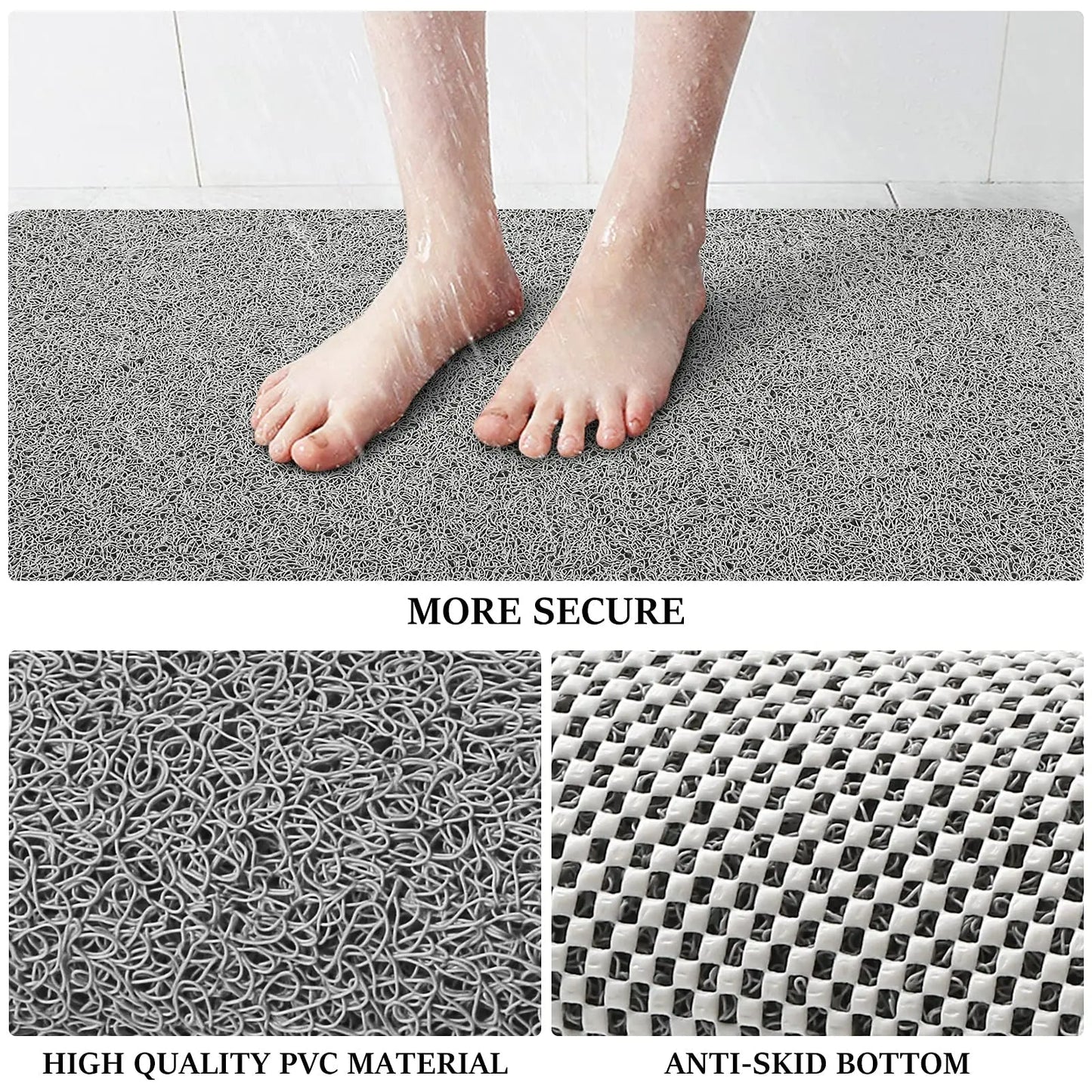 "Antislip douchemat in beige, bruin of grijs. PVC materiaal, 40x60 of 50x80 cm, veilig en comfortabel douchen."