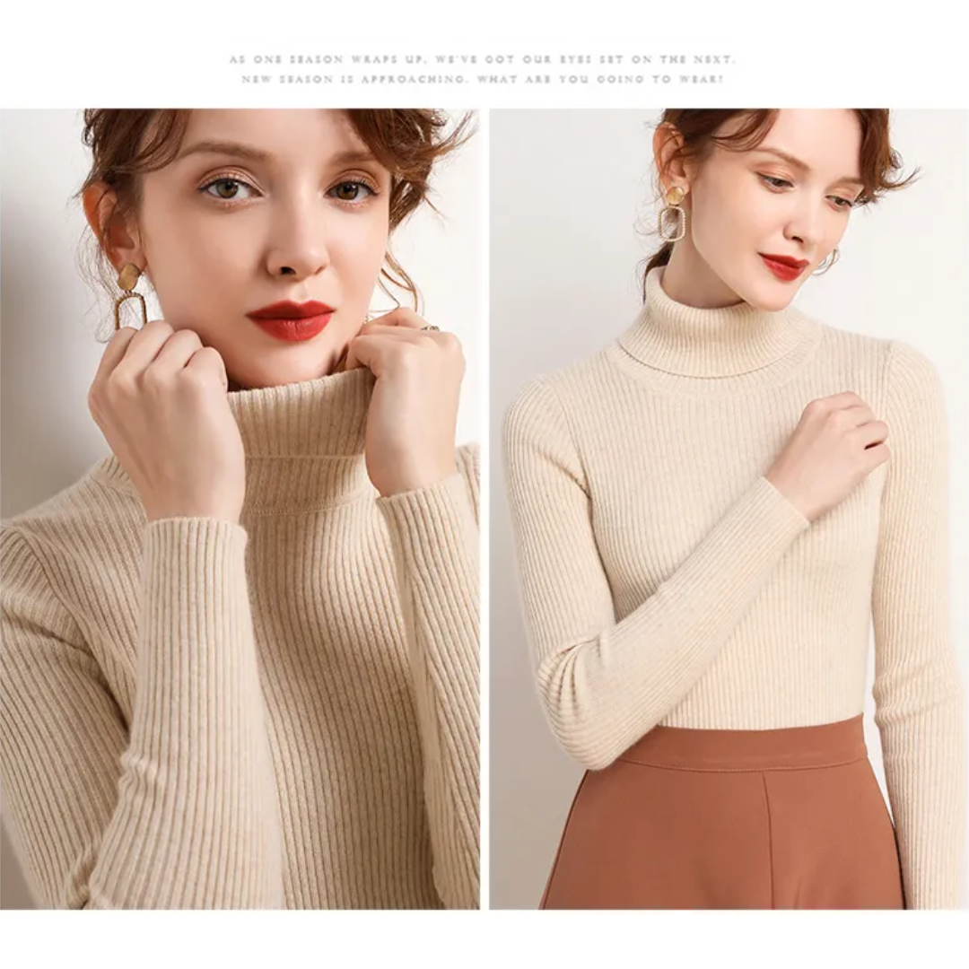 Stijlvolle dames trui met col, kasjmierlook, warm en onmisbaar in de winter.