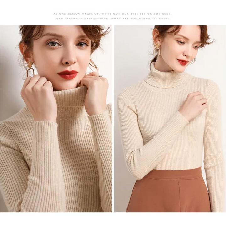 Stijlvolle dames trui met col, kasjmierlook, warm en onmisbaar in de winter.
