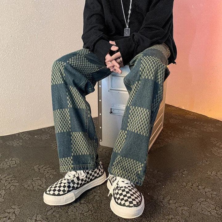 Heren geruite baggy broek voor een trendy streetwear look. Comfortabele losse pasvorm, ideaal voor casual alledaags gebruik.