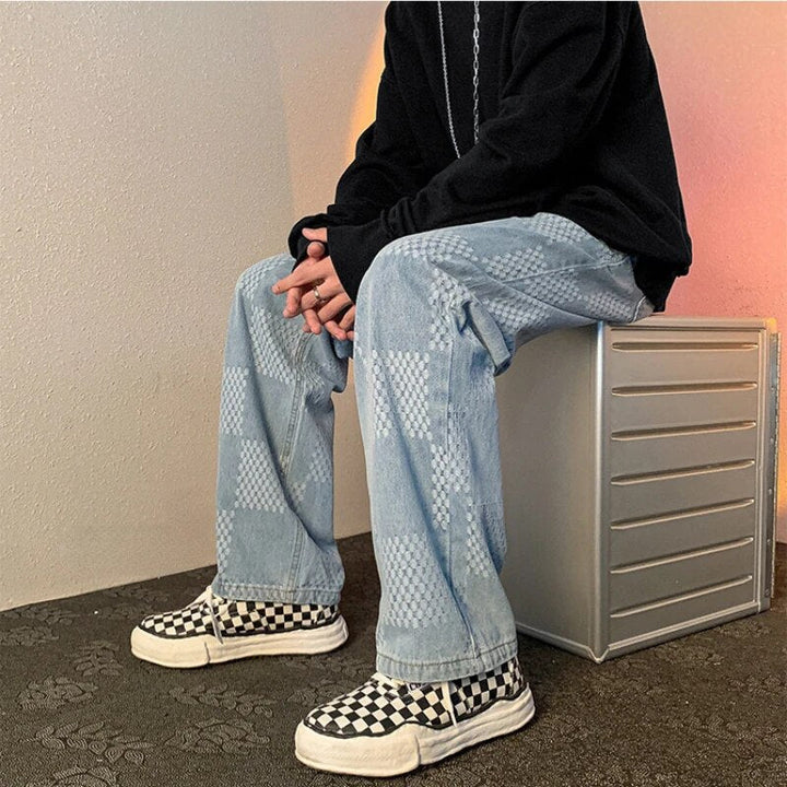 Stijlvolle heren geruite baggy jeans, perfect voor een comfortabele en veelzijdige casual look. Trendy en losvallend.