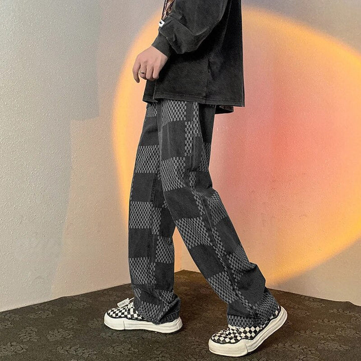 Geruite baggy broek voor mannen, comfortabel en modieus. Ideaal voor streetwear en een relaxte alledaagse stijl.