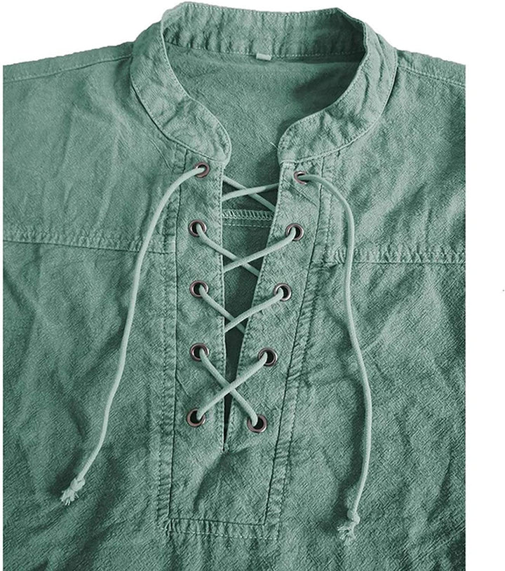 Stijlvol heren casual shirt met lange mouwen en vetersluiting, perfect voor modieuze herenmode.
