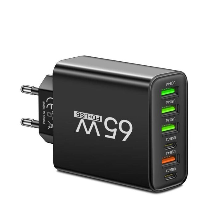 Kantoor & thuis 65W snellader: Compact en wit. Laad tot 6 apparaten, waaronder smartphones en laptops, supersnel op.