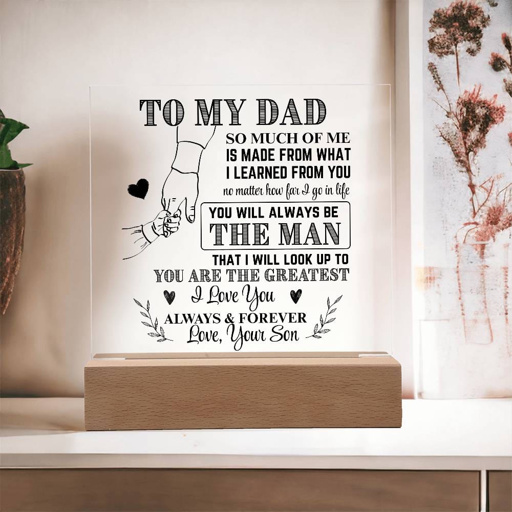 Exclusief LED acryl geschenk. Unieke decoratie en sfeerverlichting, ideaal voor papa's plek.