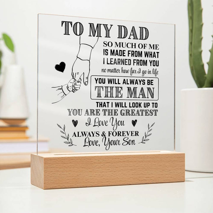 Uniek LED acryl cadeau voor papa. Sfeervolle decoratieve plaat voor vaderdag of verjaardag.