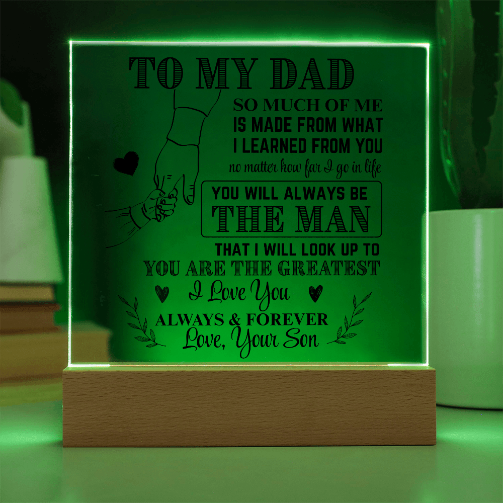 Acryl LED decoratie voor papa. Creëert warme sfeerverlichting, een geliefd en gewaardeerd geschenk.