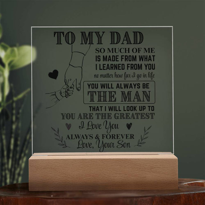 LED acrylplaat als liefdevol geschenk voor papa. Unieke decoratie die trots en waardering uitstraalt.