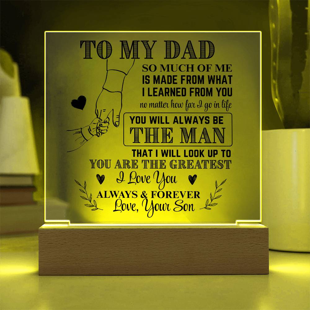 Vaderdag geschenk: stijlvolle LED lamp van acryl. Een uniek cadeau om papa's trots te tonen.
