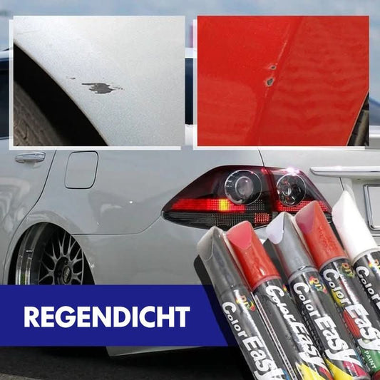 Auto retoucheerpen, zwart, met tip- en kwastapplicator, op witte achtergrond, voor het herstellen van krassen op auto's.