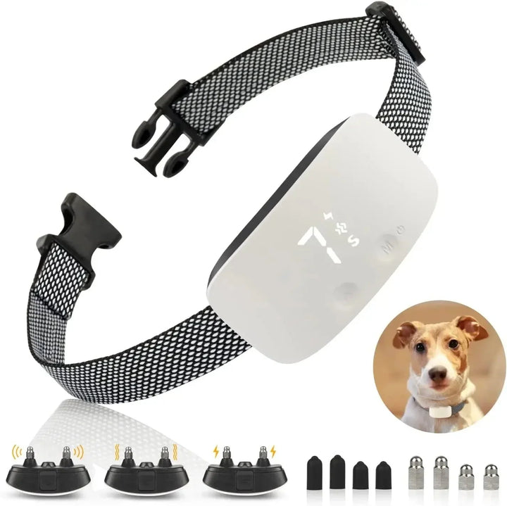 Waterdichte honden anti-blaf halsband (IP67), ideaal voor training in elk weer. Oplaadbaar voor langdurig gebruik.