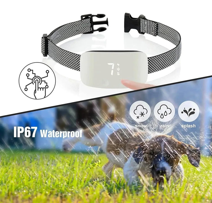 Robuuste anti-blaf halsband voor hondentraining, waterdicht en oplaadbaar, helpt blafgedrag effectief te verminderen.