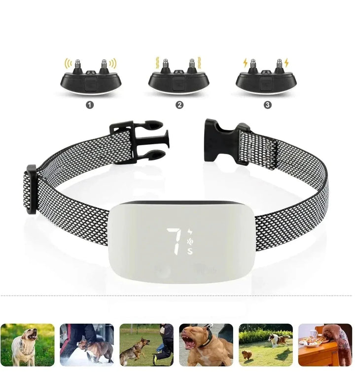 Comfortabele honden anti-blaf halsband, IP67 waterdicht en oplaadbaar, ontworpen voor stressvrije blafcontrole.