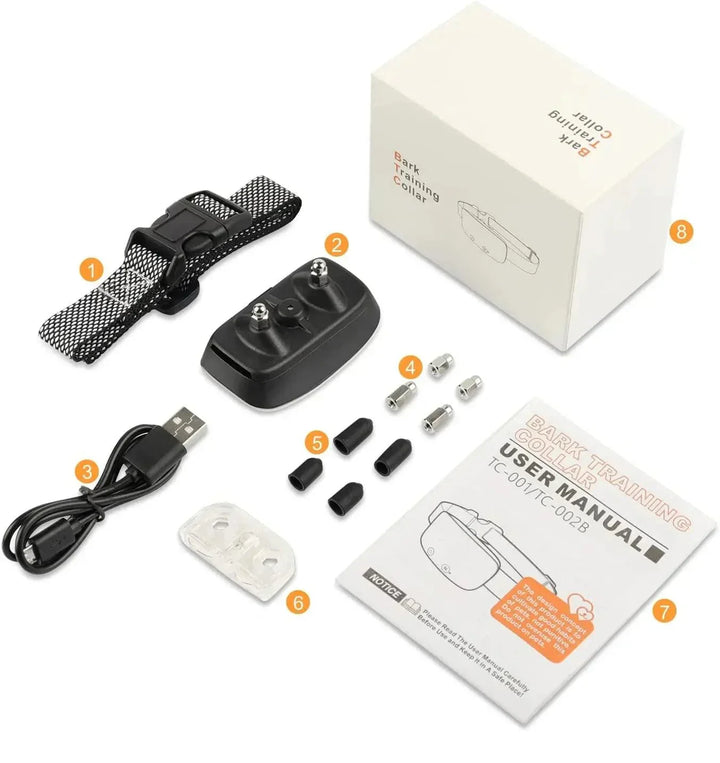 Effectieve blafcontrole met deze oplaadbare honden halsband, IP67 waterdicht en perfect voor consistente training.