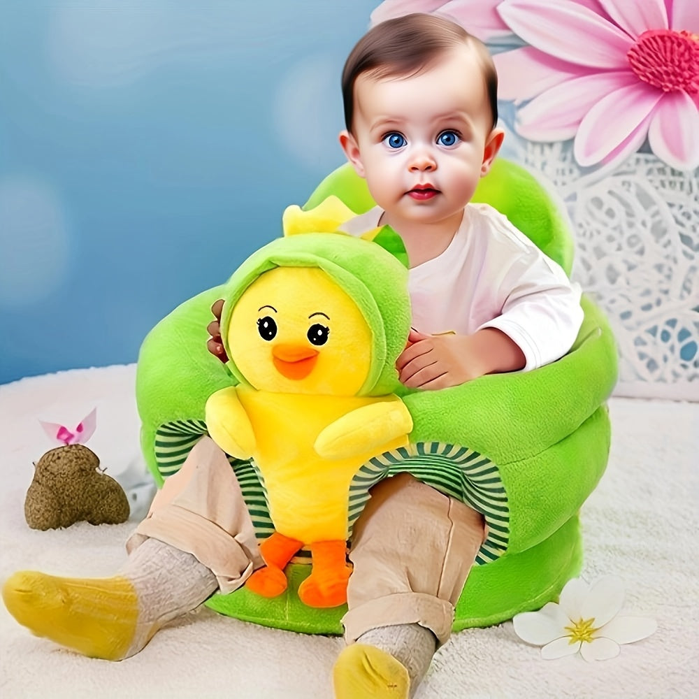 Zachte pluche baby zitstoel voor veilige eerste zitjes; comfortabel en helpt je kleintje leren zitten in de babykamer.