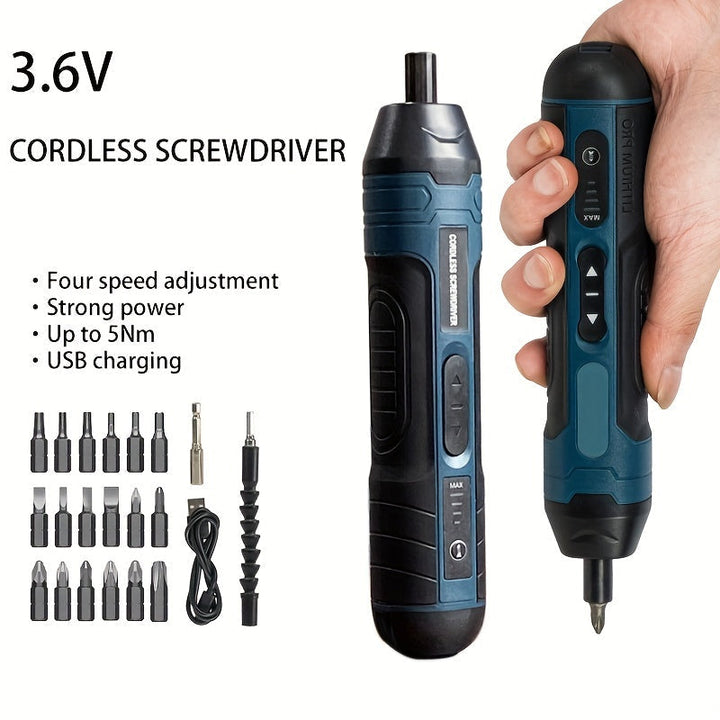 Handzame 3.6V accuschroevendraaier in actie, perfect voor nauwkeurig schroeven bij klussen in huis.
