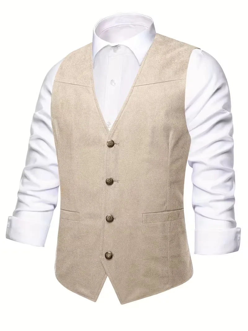 Smartcasual heren gilet, V-hals met knopen, veelzijdig en stijlvol te combineren.