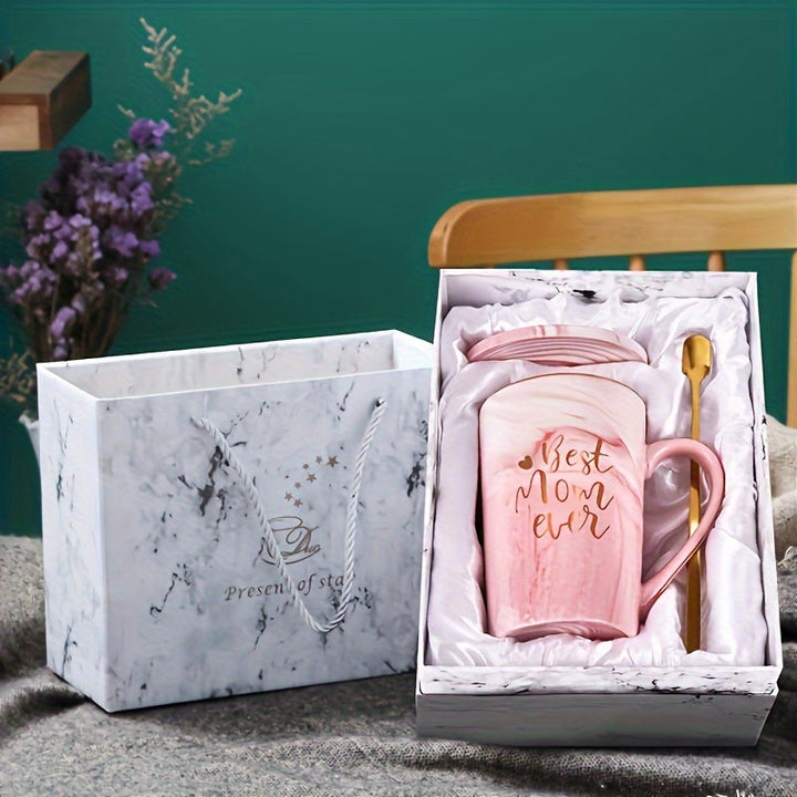 Dames marmeren mokset met gouden opdruk. Luxe porseleinen koffie- of theemok, perfect moederdag cadeau.
