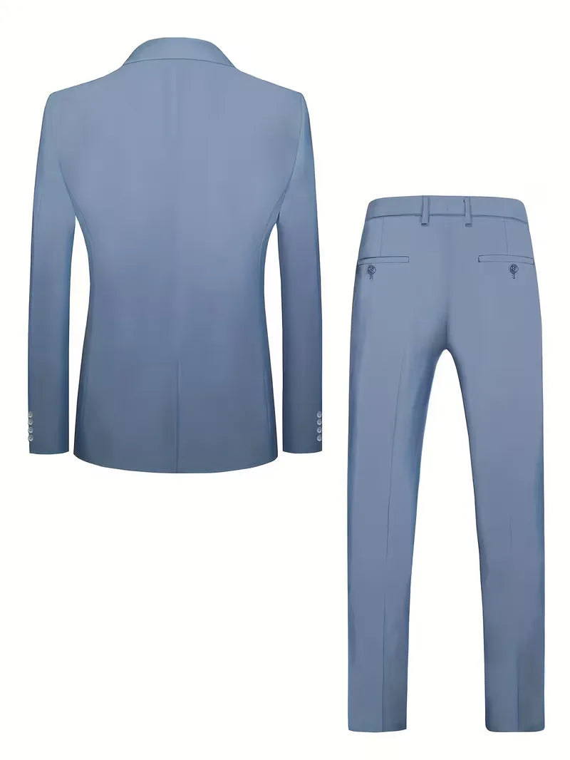 Formeel heren driedelig kostuum, slim fit, met gilet voor een complete en verfijnde look.