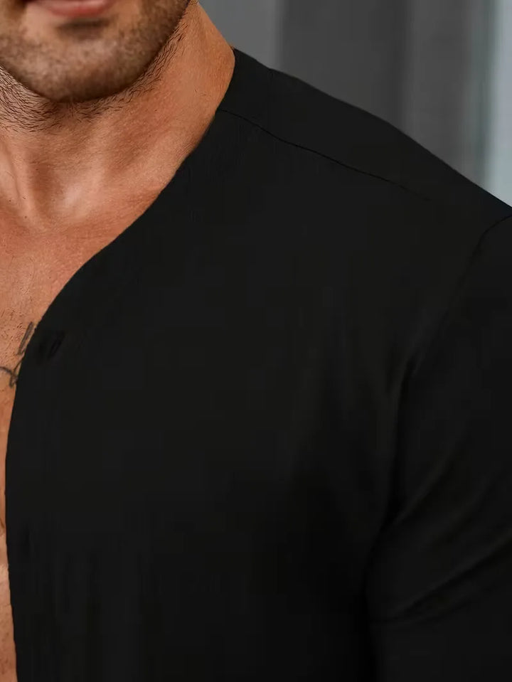 Veelzijdig heren shirt met mandarijnkraag. Geschikt voor zowel casual als smart casual herenmode.