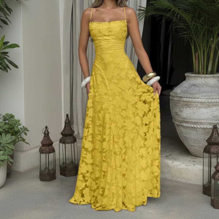 Casual en elegante dames vakantiejurk CJ26 van chiffon met bandjes en open rug. De perfecte zomeroutfit.