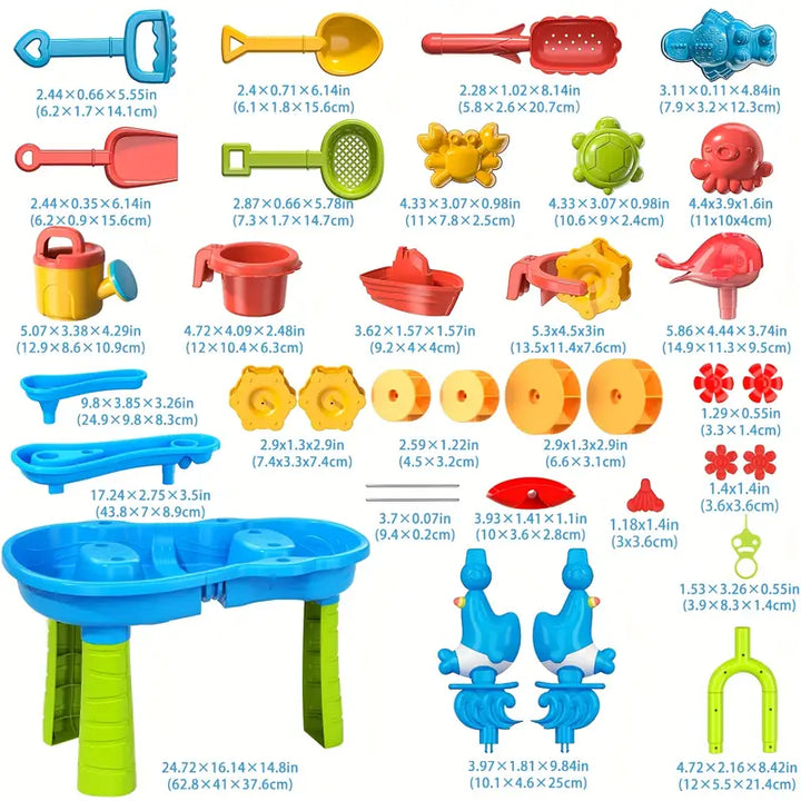 Educatieve zand- en watertafel stimuleert motorische ontwikkeling en sensorisch spel bij jonge kinderen. BPA-vrij.
