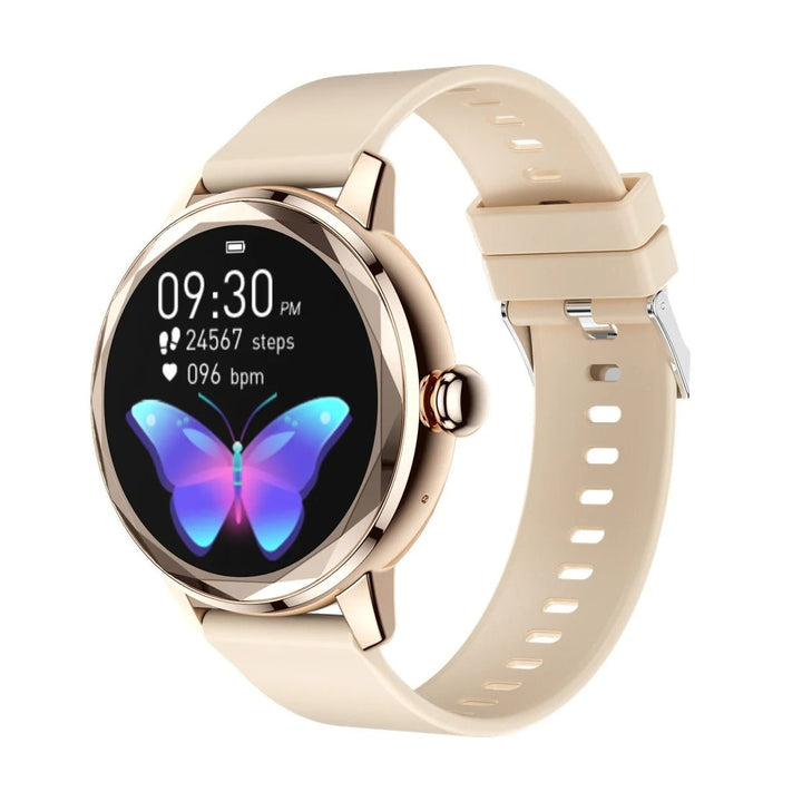Luxe dames smartwatch Smart Gold met magnetische oplader, perfecte combinatie van tech en stijl.