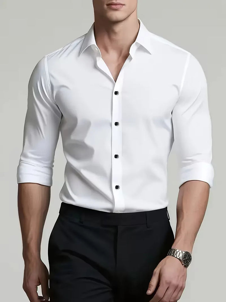 Heren slim fit overhemd met mandarijnkraag, perfect voor een stijlvolle, eigentijdse look.