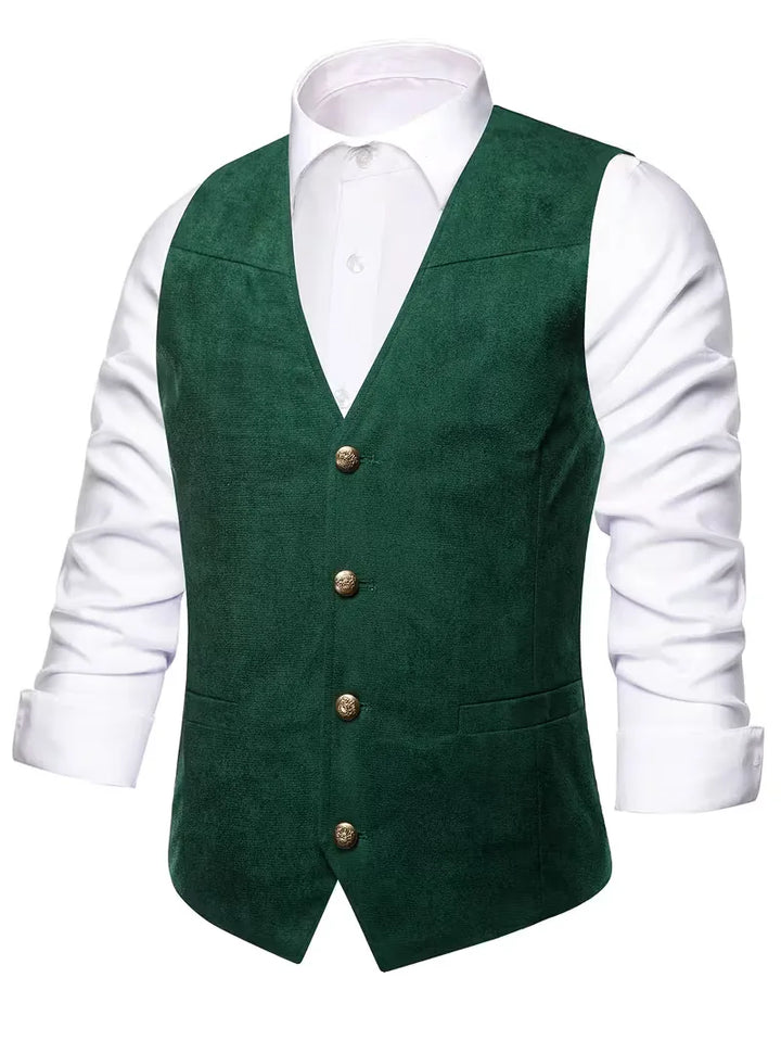 Smartcasual heren gilet, V-hals en knopen, de perfecte balans tussen formeel en relaxed.