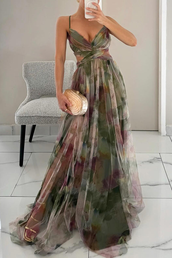 Multicolor V-hals maxi jurk voor dames, comfortabel en stijlvol, ideaal als feestjurk.