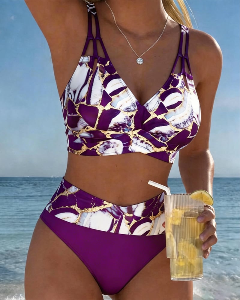 Blauwe dames zwemkleding, sexy hoge taille bikini, met elegante cut-outs, zomer essentials.