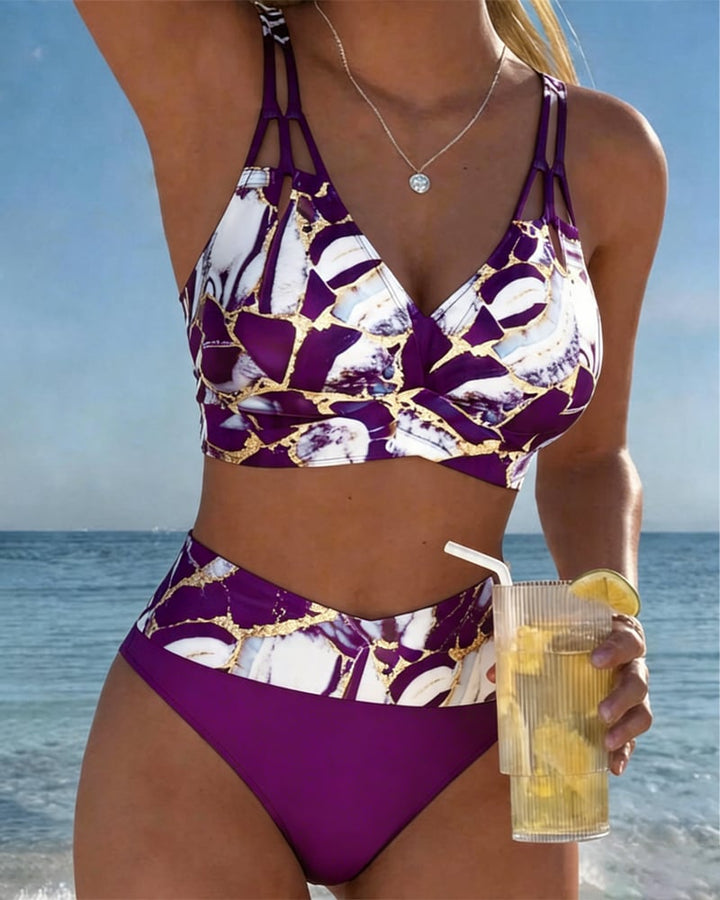 Blauwe dames zwemkleding, sexy hoge taille bikini, met elegante cut-outs, zomer essentials.